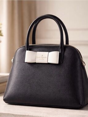 kate spade Black Leather Satchel with White Bow Accent